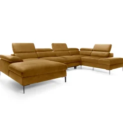 Garnero Arredamenti Divano letto regolabile angolare destro 5 posti 353x214cm tessuto giallo senape Calmora Tessuto Vellutato Vogue Giallo Senape Sale