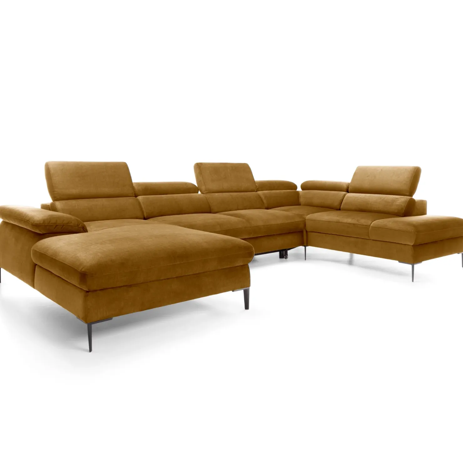 Garnero Arredamenti Divano letto regolabile angolare destro 5 posti 353x214cm tessuto giallo senape Calmora Tessuto Vellutato Vogue Giallo Senape Sale