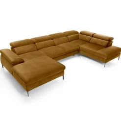 Garnero Arredamenti Divano letto regolabile angolare destro 5 posti 353x214cm tessuto giallo senape Calmora Tessuto Vellutato Vogue Giallo Senape Sale