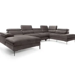 Garnero Arredamenti Divano letto regolabile angolare destro 5 posti 353x214cm tessuto tortora scuro Calmora Tessuto Vellutato Vogue Tortora Scuro Online