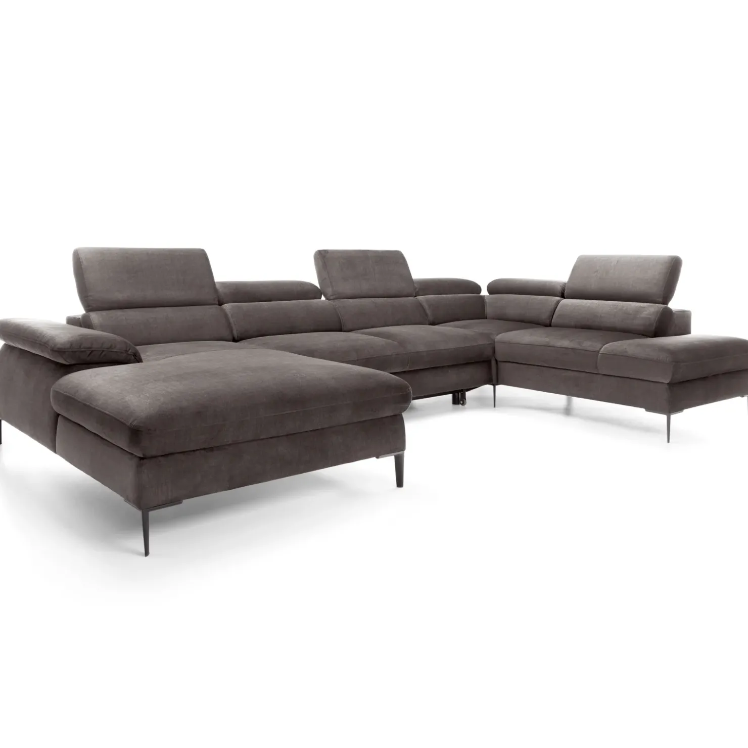 Garnero Arredamenti Divano letto regolabile angolare destro 5 posti 353x214cm tessuto tortora scuro Calmora Tessuto Vellutato Vogue Tortora Scuro Online