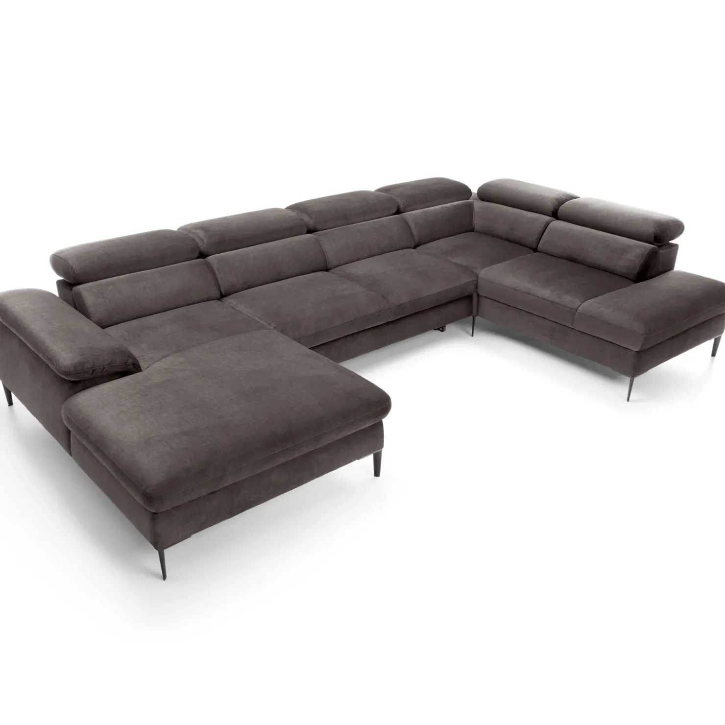 Garnero Arredamenti Divano letto regolabile angolare destro 5 posti 353x214cm tessuto tortora scuro Calmora Tessuto Vellutato Vogue Tortora Scuro Online