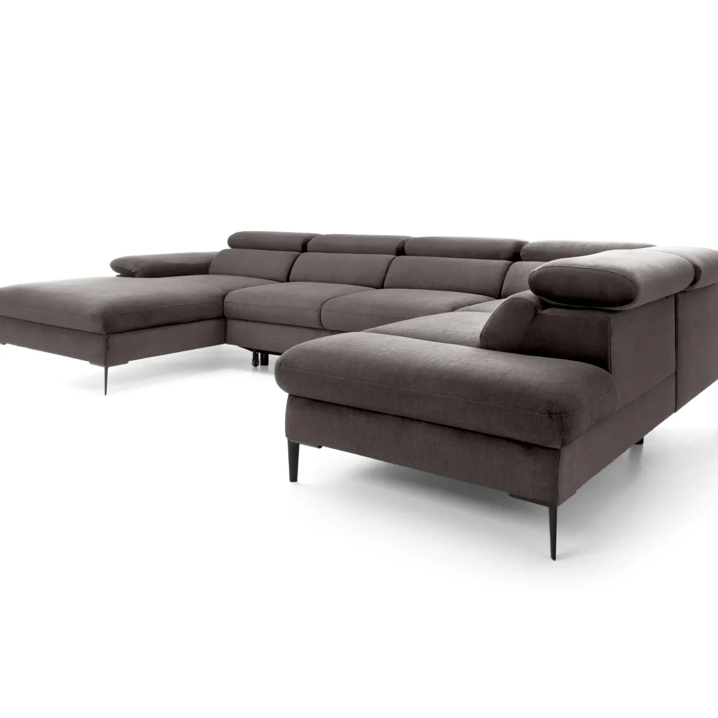 Garnero Arredamenti Divano letto regolabile angolare destro 5 posti 353x214cm tessuto tortora scuro Calmora Tessuto Vellutato Vogue Tortora Scuro Online