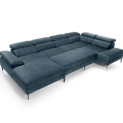 Garnero Arredamenti Divano letto regolabile angolare destro 5 posti 353x214cm tessuto azzurro Calmora Tessuto Vellutato Vogue Azzurro Clearance