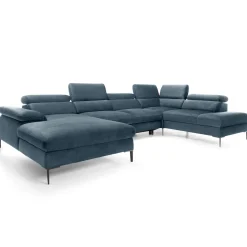 Garnero Arredamenti Divano letto regolabile angolare destro 5 posti 353x214cm tessuto azzurro Calmora Tessuto Vellutato Vogue Azzurro Clearance