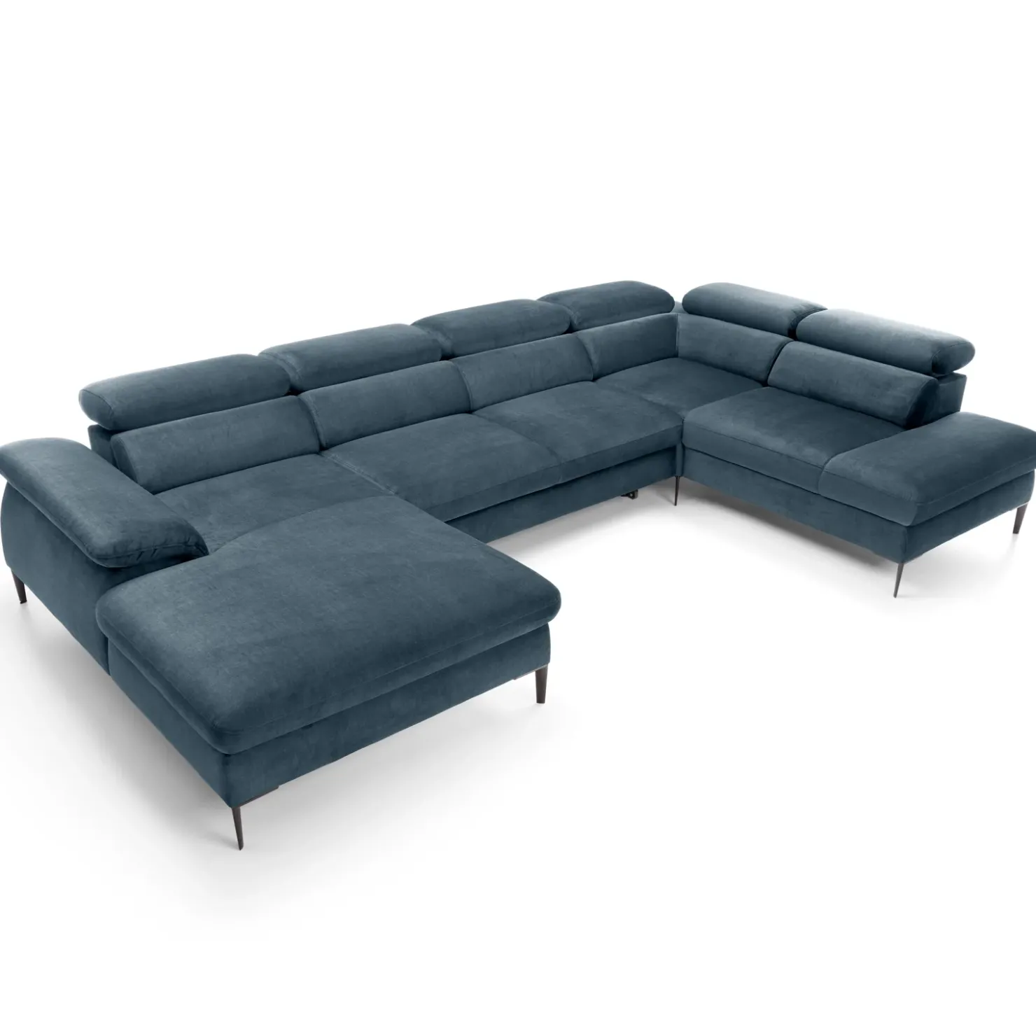 Garnero Arredamenti Divano letto regolabile angolare destro 5 posti 353x214cm tessuto azzurro Calmora Tessuto Vellutato Vogue Azzurro Clearance