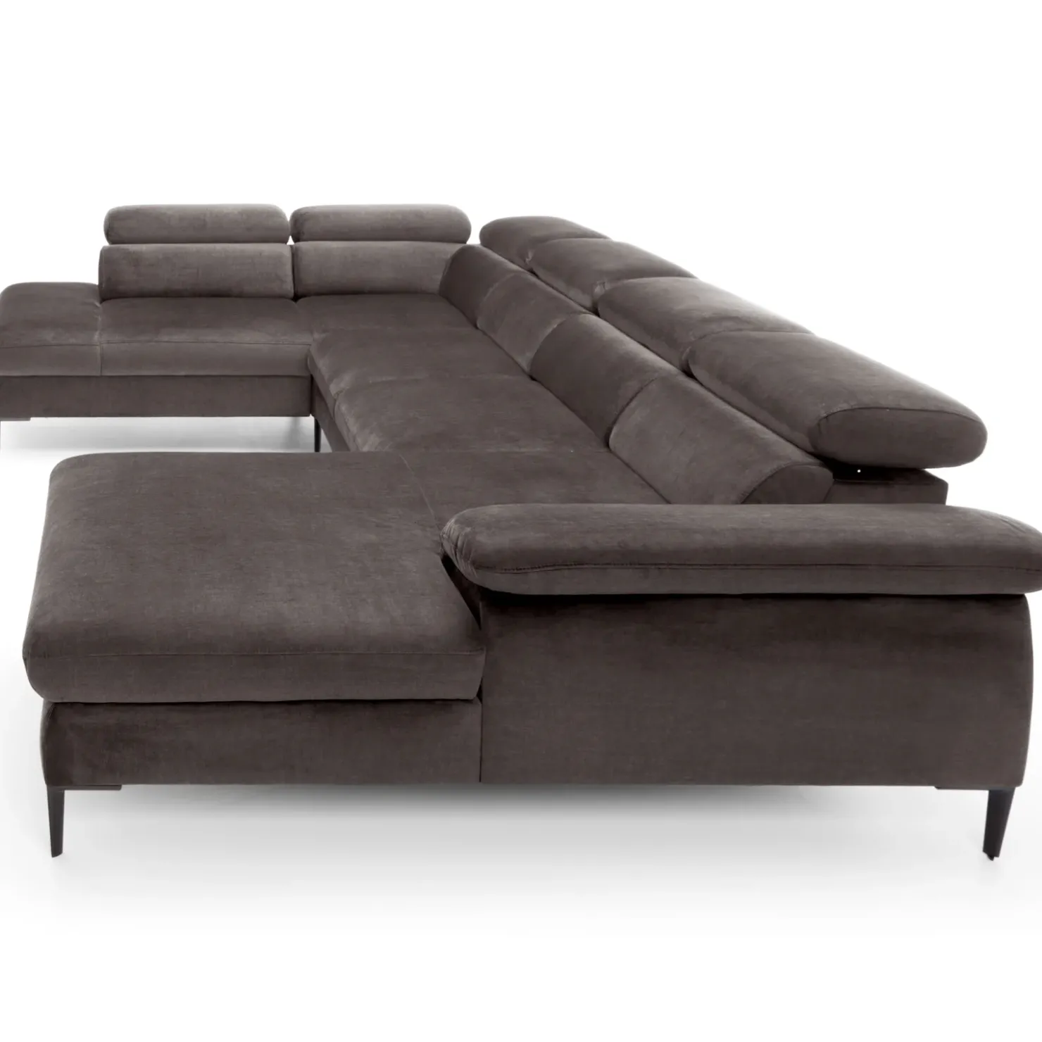 Garnero Arredamenti Divano letto regolabile angolare sinistro 5 posti 353x214cm tessuto tortora scuro Calmora Tessuto Vellutato Vogue Tortora Scuro Sale