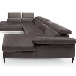 Garnero Arredamenti Divano letto regolabile angolare sinistro 5 posti 353x214cm tessuto tortora scuro Calmora Tessuto Vellutato Vogue Tortora Scuro Sale