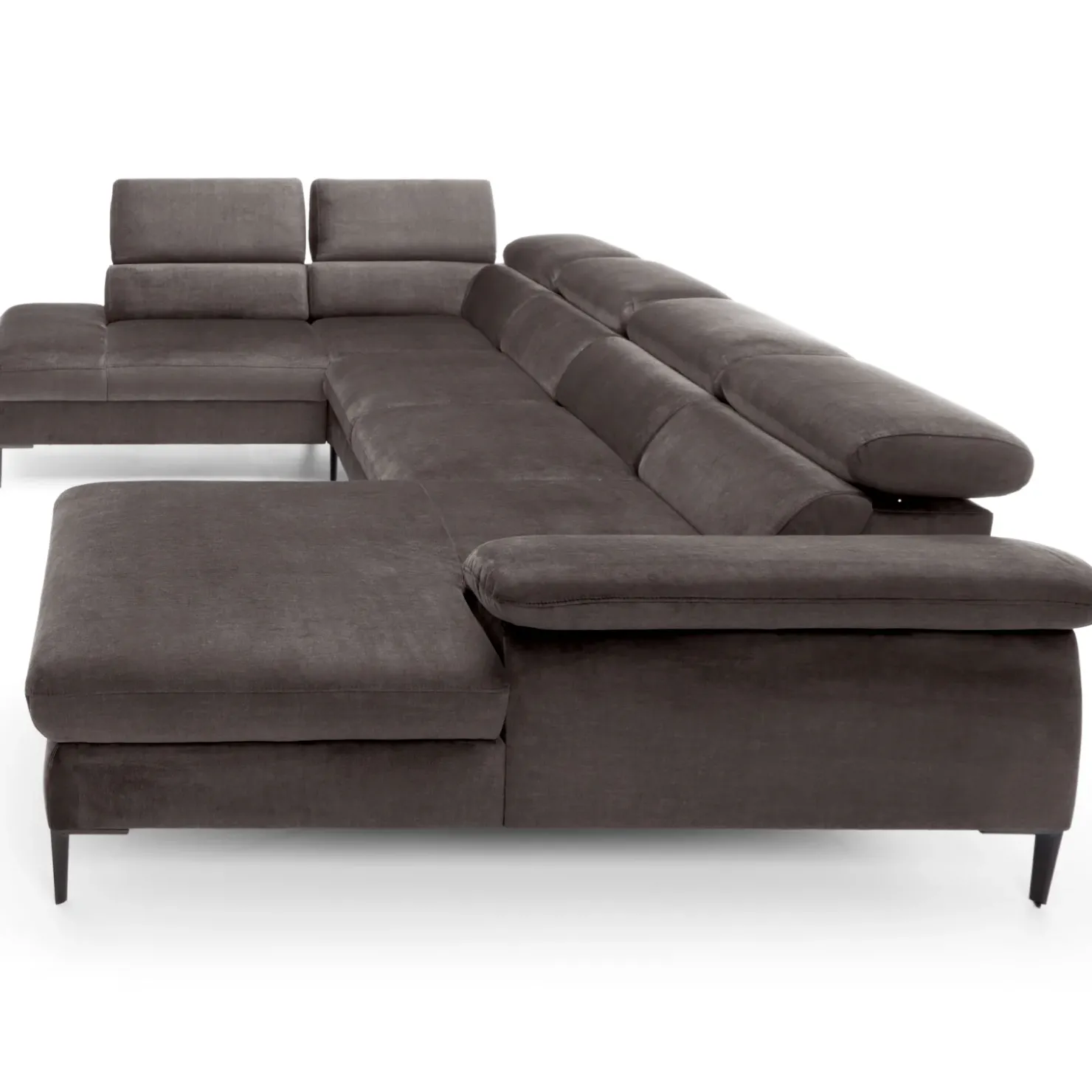 Garnero Arredamenti Divano letto regolabile angolare sinistro 5 posti 353x214cm tessuto tortora scuro Calmora Tessuto Vellutato Vogue Tortora Scuro Sale