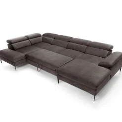 Garnero Arredamenti Divano letto regolabile angolare sinistro 5 posti 353x214cm tessuto tortora scuro Calmora Tessuto Vellutato Vogue Tortora Scuro Sale