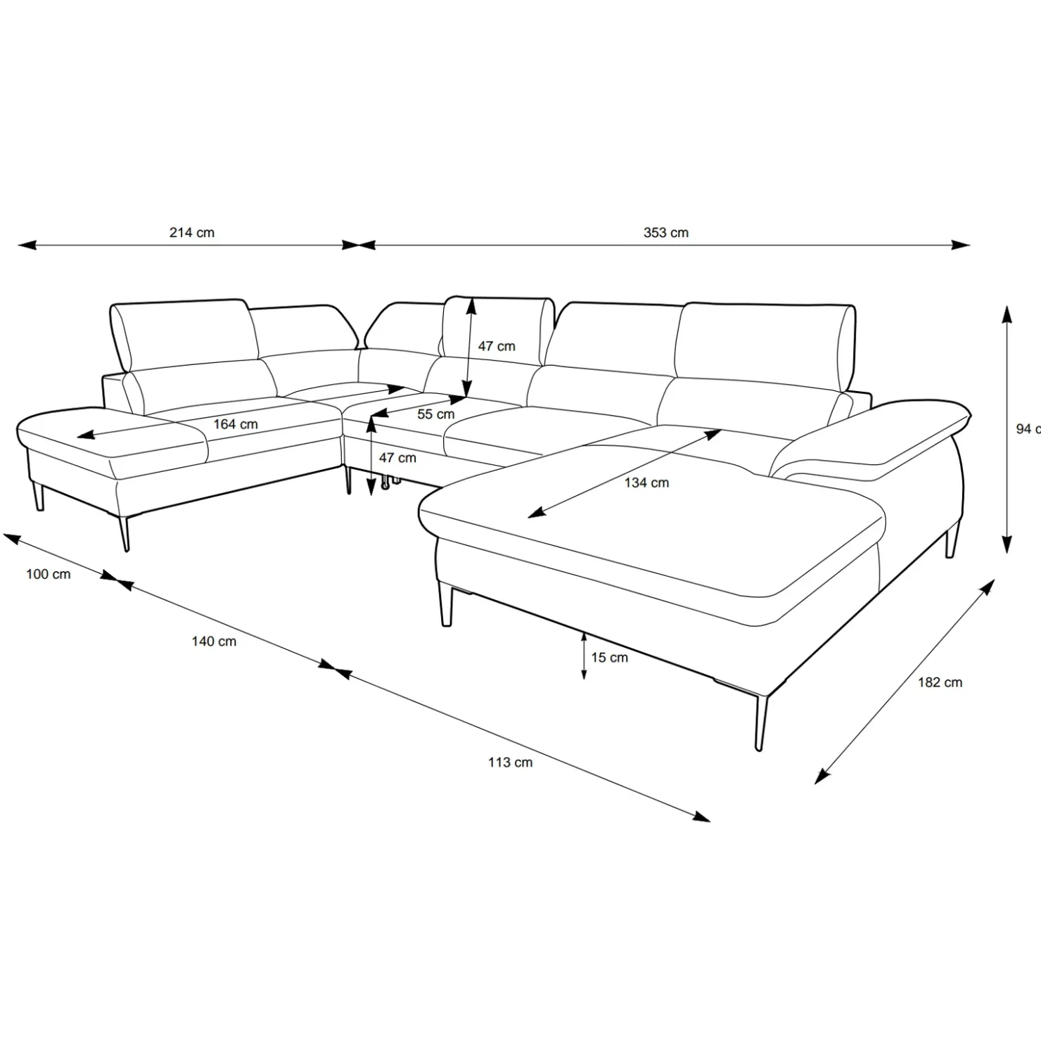 Garnero Arredamenti Divano letto regolabile angolare sinistro 5 posti 353x214cm tessuto tortora scuro Calmora Tessuto Vellutato Vogue Tortora Scuro Sale