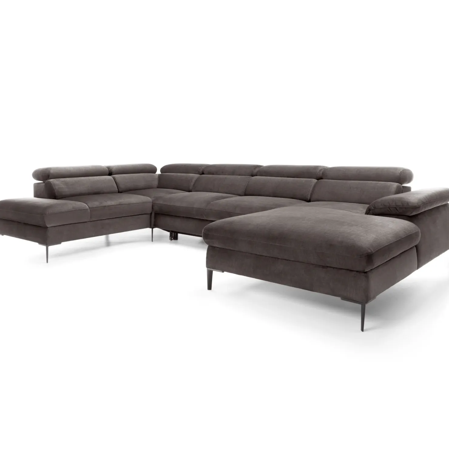 Garnero Arredamenti Divano letto regolabile angolare sinistro 5 posti 353x214cm tessuto tortora scuro Calmora Tessuto Vellutato Vogue Tortora Scuro Sale