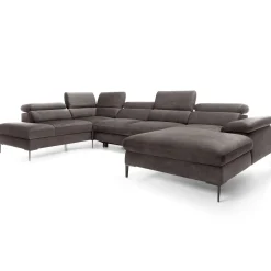 Garnero Arredamenti Divano letto regolabile angolare sinistro 5 posti 353x214cm tessuto tortora scuro Calmora Tessuto Vellutato Vogue Tortora Scuro Sale