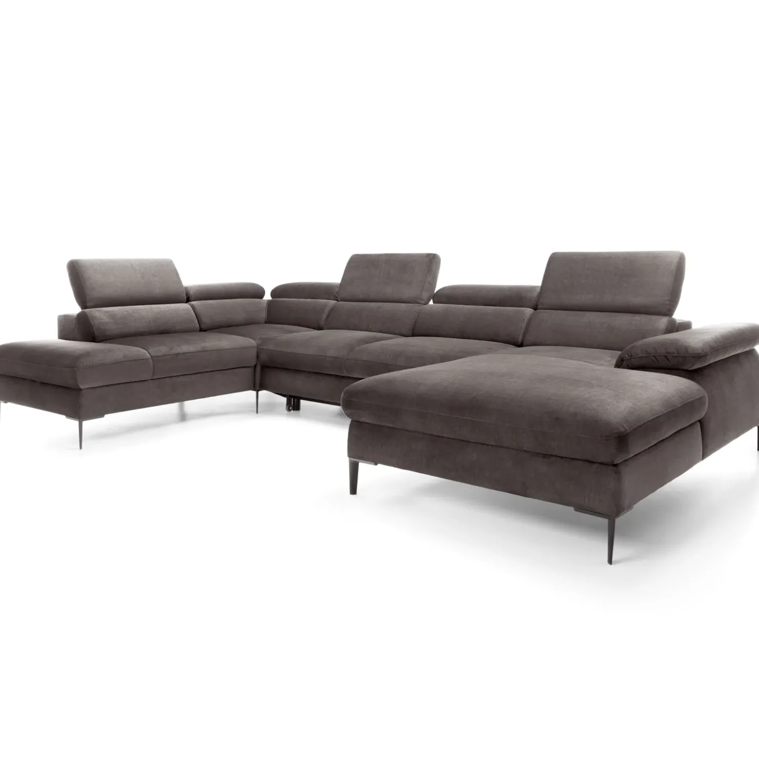 Garnero Arredamenti Divano letto regolabile angolare sinistro 5 posti 353x214cm tessuto tortora scuro Calmora Tessuto Vellutato Vogue Tortora Scuro Sale