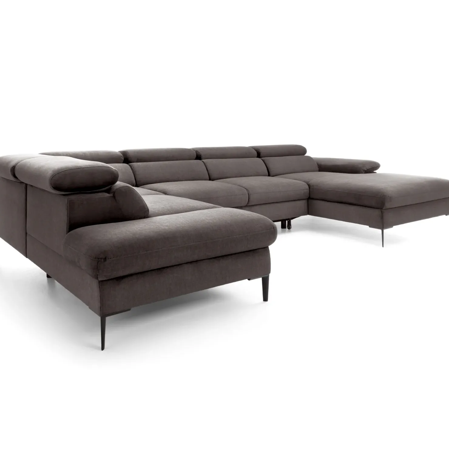 Garnero Arredamenti Divano letto regolabile angolare sinistro 5 posti 353x214cm tessuto tortora scuro Calmora Tessuto Vellutato Vogue Tortora Scuro Sale