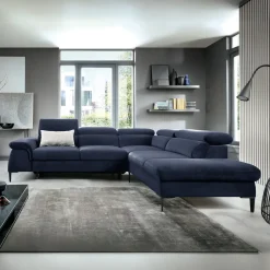 Garnero Arredamenti Divano letto regolabile angolare destra 5 posti 280x214cm tessuto blu Snuggity Tessuto Vellutato Vogue Blu Discount