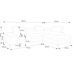 Garnero Arredamenti Divano letto regolabile angolare destra 5 posti 280x214cm tessuto blu Snuggity Tessuto Vellutato Vogue Blu Discount