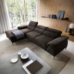 Garnero Arredamenti Divano letto regolabile angolare sinistra 4 posti 288x182cm tessuto marrone Loungey Tessuto Vellutato Vogue Marrone Clearance