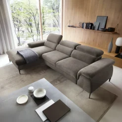 Garnero Arredamenti Divano letto regolabile angolare sinistra 4 posti 288x182cm tessuto beige Loungey Tessuto Vellutato Vogue Beige Outlet