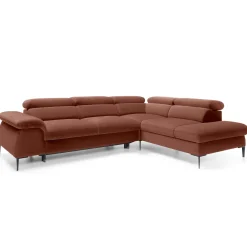 Garnero Arredamenti Divano letto regolabile angolare destra 5 posti 280x214cm tessuto arancio corallo Snuggity Tessuto Vellutato Vogue Corallo Discount