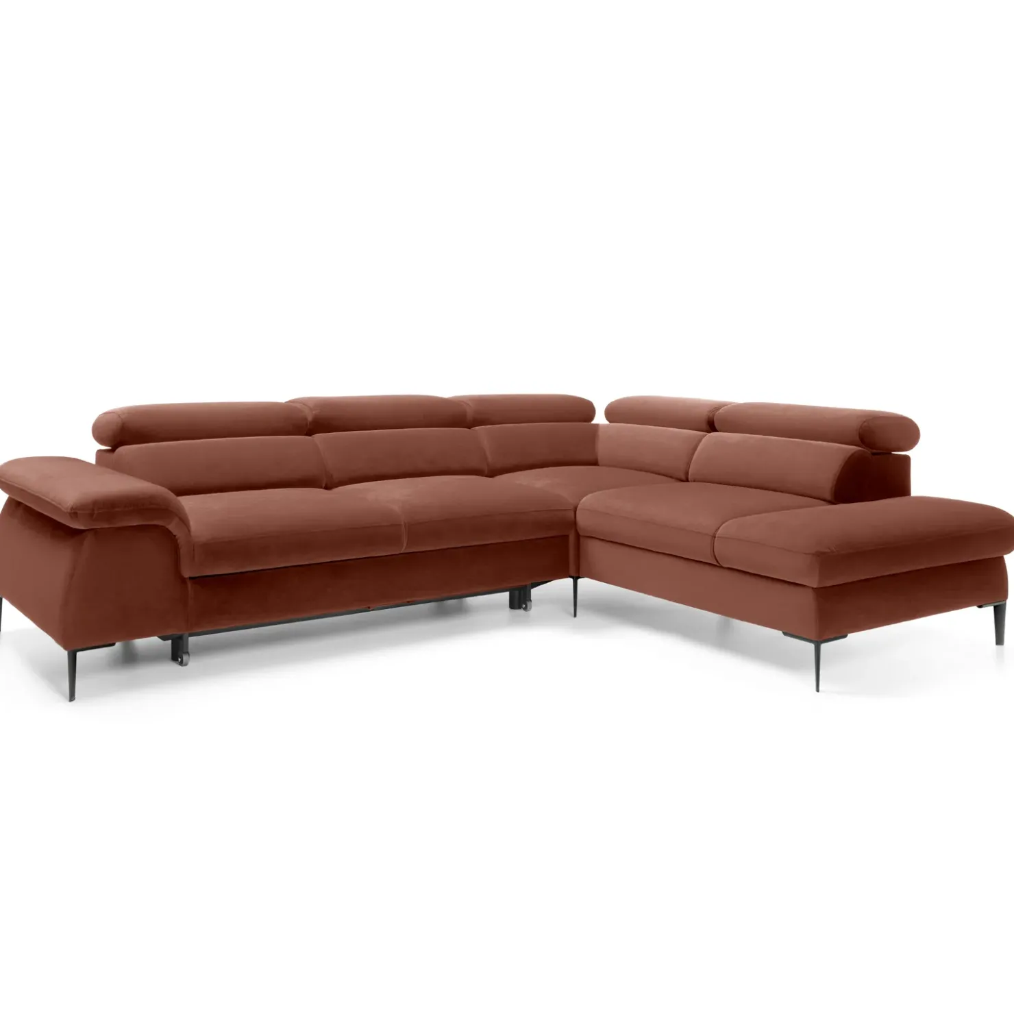 Garnero Arredamenti Divano letto regolabile angolare destra 5 posti 280x214cm tessuto arancio corallo Snuggity Tessuto Vellutato Vogue Corallo Discount