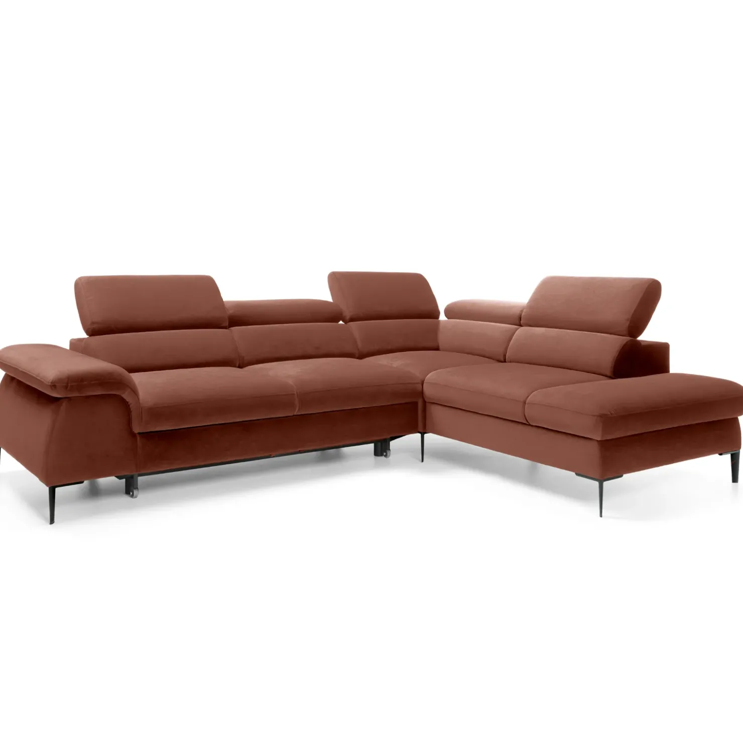 Garnero Arredamenti Divano letto regolabile angolare destra 5 posti 280x214cm tessuto arancio corallo Snuggity Tessuto Vellutato Vogue Corallo Discount