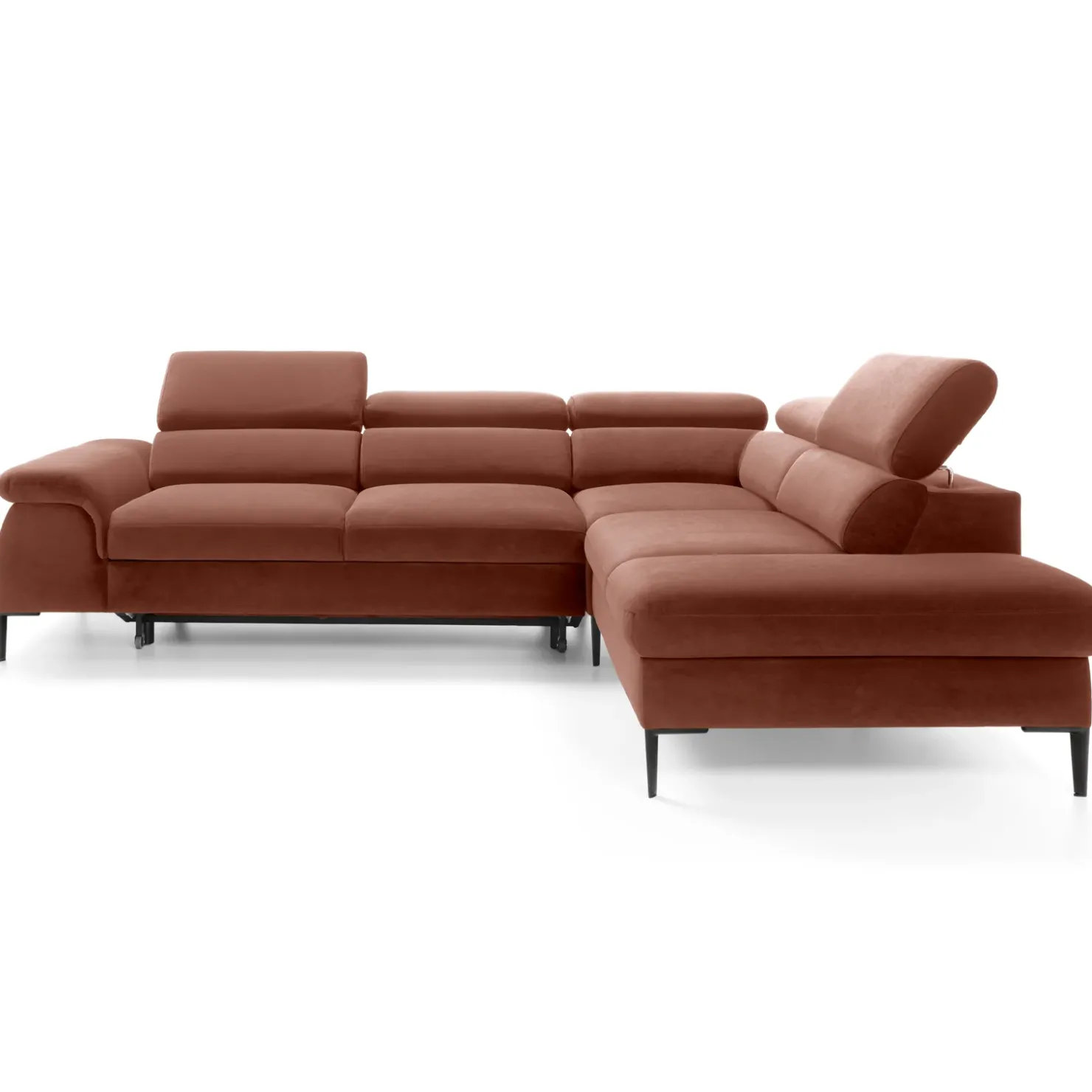 Garnero Arredamenti Divano letto regolabile angolare destra 5 posti 280x214cm tessuto arancio corallo Snuggity Tessuto Vellutato Vogue Corallo Discount