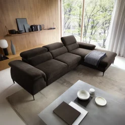 Garnero Arredamenti Divano letto regolabile angolare destra 4 posti 288x182cm tessuto marrone Loungey Tessuto Vellutato Vogue Marrone