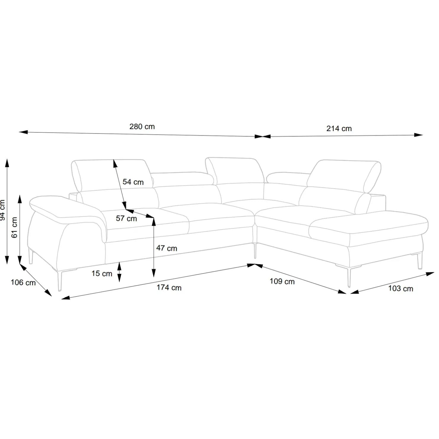 Garnero Arredamenti Divano letto regolabile angolare sinistra 5 posti 280x214cm tessuto grigio Snuggity Tessuto Vellutato Vogue Grigio Sale