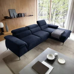 Garnero Arredamenti Divano letto regolabile angolare destra 4 posti 288x182cm tessuto blu Loungey Tessuto Vellutato Vogue Blu