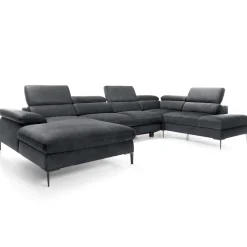 Garnero Arredamenti Divano letto regolabile angolare destro 5 posti 353x214cm tessuto grigio scuro Calmora Tessuto Vellutato Vogue Grigio Scuro Hot