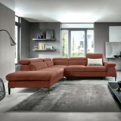 Garnero Arredamenti Divano letto regolabile angolare sinistra 5 posti 280x214cm tessuto arancio corallo Snuggity Tessuto Vellutato Vogue Corallo Online