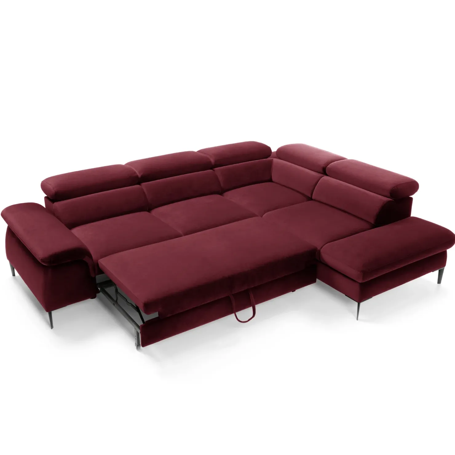 Garnero Arredamenti Divano letto regolabile angolare destra 5 posti 280x214cm tessuto rosso bordeaux Snuggity Tessuto Vellutato Vogue Bordeaux Best