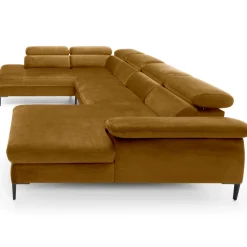 Garnero Arredamenti Divano letto regolabile angolare sinistro 5 posti 353x214cm tessuto giallo senape Calmora Tessuto Vellutato Vogue Giallo Senape Outlet