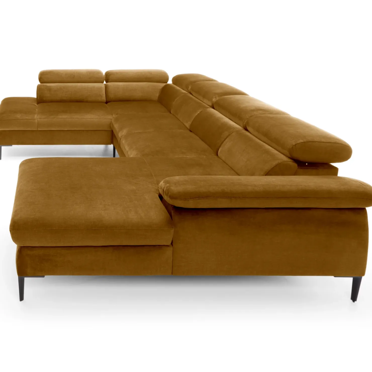 Garnero Arredamenti Divano letto regolabile angolare sinistro 5 posti 353x214cm tessuto giallo senape Calmora Tessuto Vellutato Vogue Giallo Senape Outlet