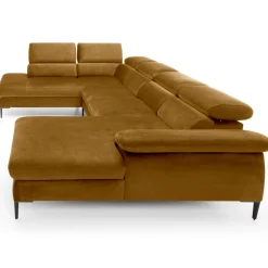 Garnero Arredamenti Divano letto regolabile angolare sinistro 5 posti 353x214cm tessuto giallo senape Calmora Tessuto Vellutato Vogue Giallo Senape Outlet