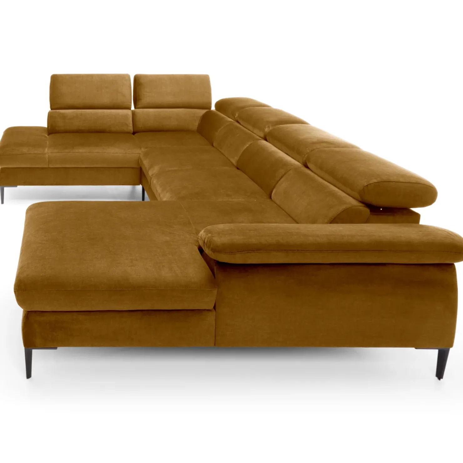 Garnero Arredamenti Divano letto regolabile angolare sinistro 5 posti 353x214cm tessuto giallo senape Calmora Tessuto Vellutato Vogue Giallo Senape Outlet