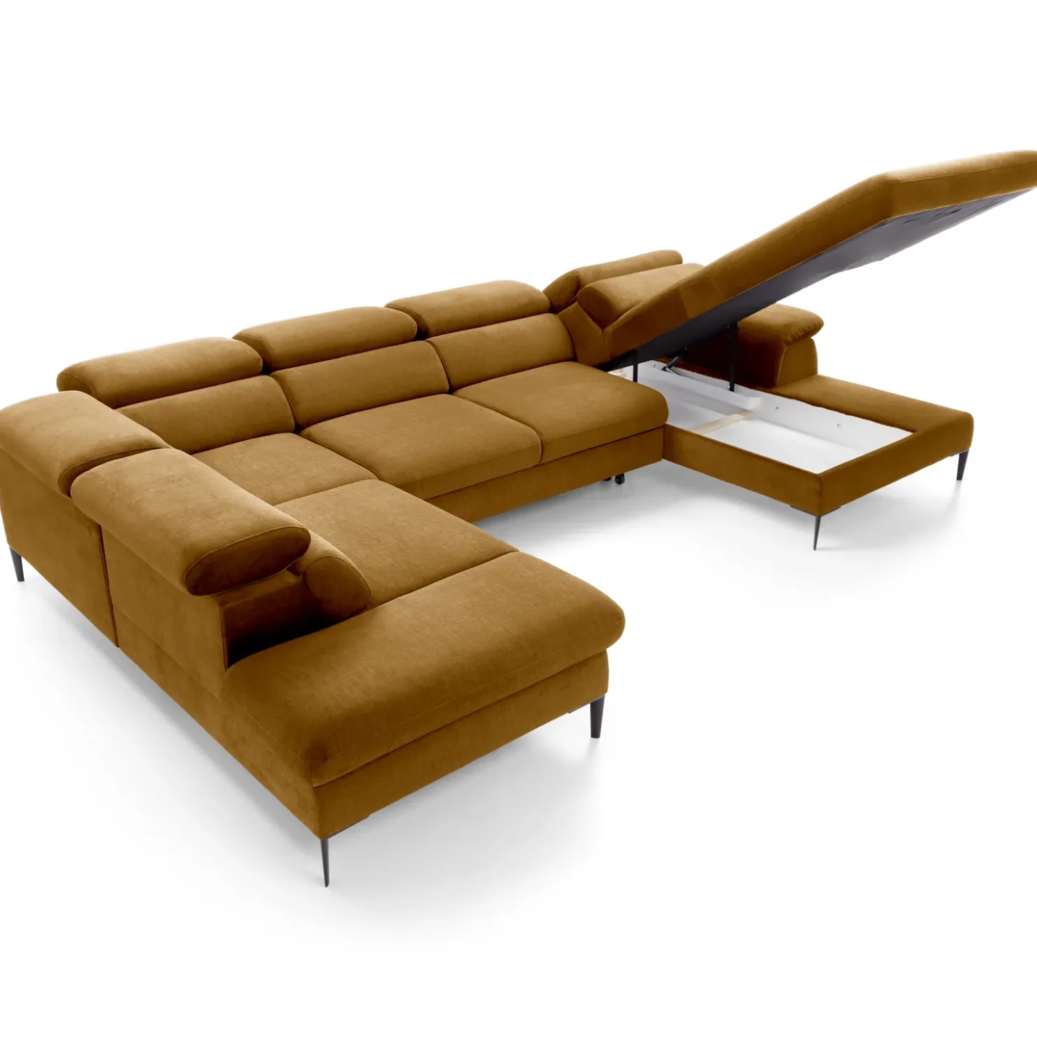 Garnero Arredamenti Divano letto regolabile angolare sinistro 5 posti 353x214cm tessuto giallo senape Calmora Tessuto Vellutato Vogue Giallo Senape Outlet