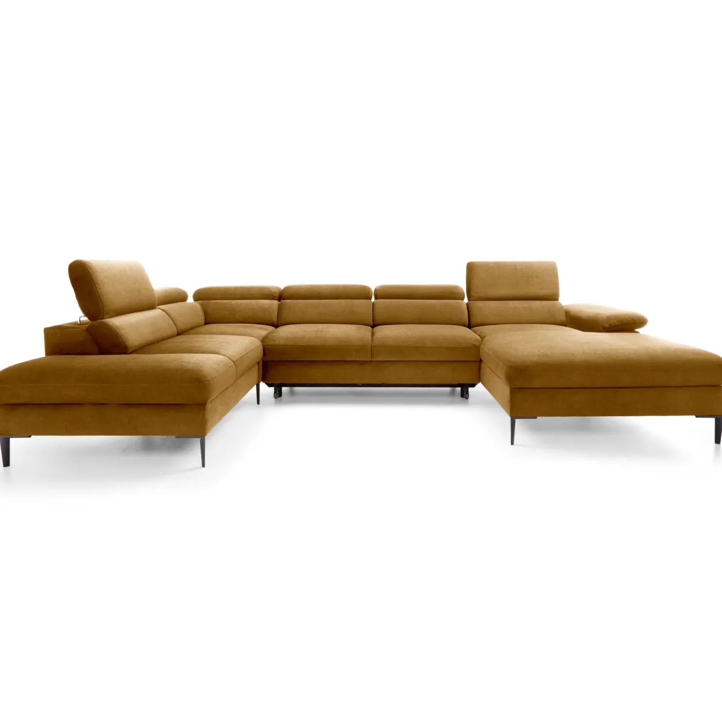 Garnero Arredamenti Divano letto regolabile angolare sinistro 5 posti 353x214cm tessuto giallo senape Calmora Tessuto Vellutato Vogue Giallo Senape Outlet