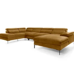 Garnero Arredamenti Divano letto regolabile angolare sinistro 5 posti 353x214cm tessuto giallo senape Calmora Tessuto Vellutato Vogue Giallo Senape Outlet