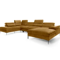 Garnero Arredamenti Divano letto regolabile angolare sinistro 5 posti 353x214cm tessuto giallo senape Calmora Tessuto Vellutato Vogue Giallo Senape Outlet