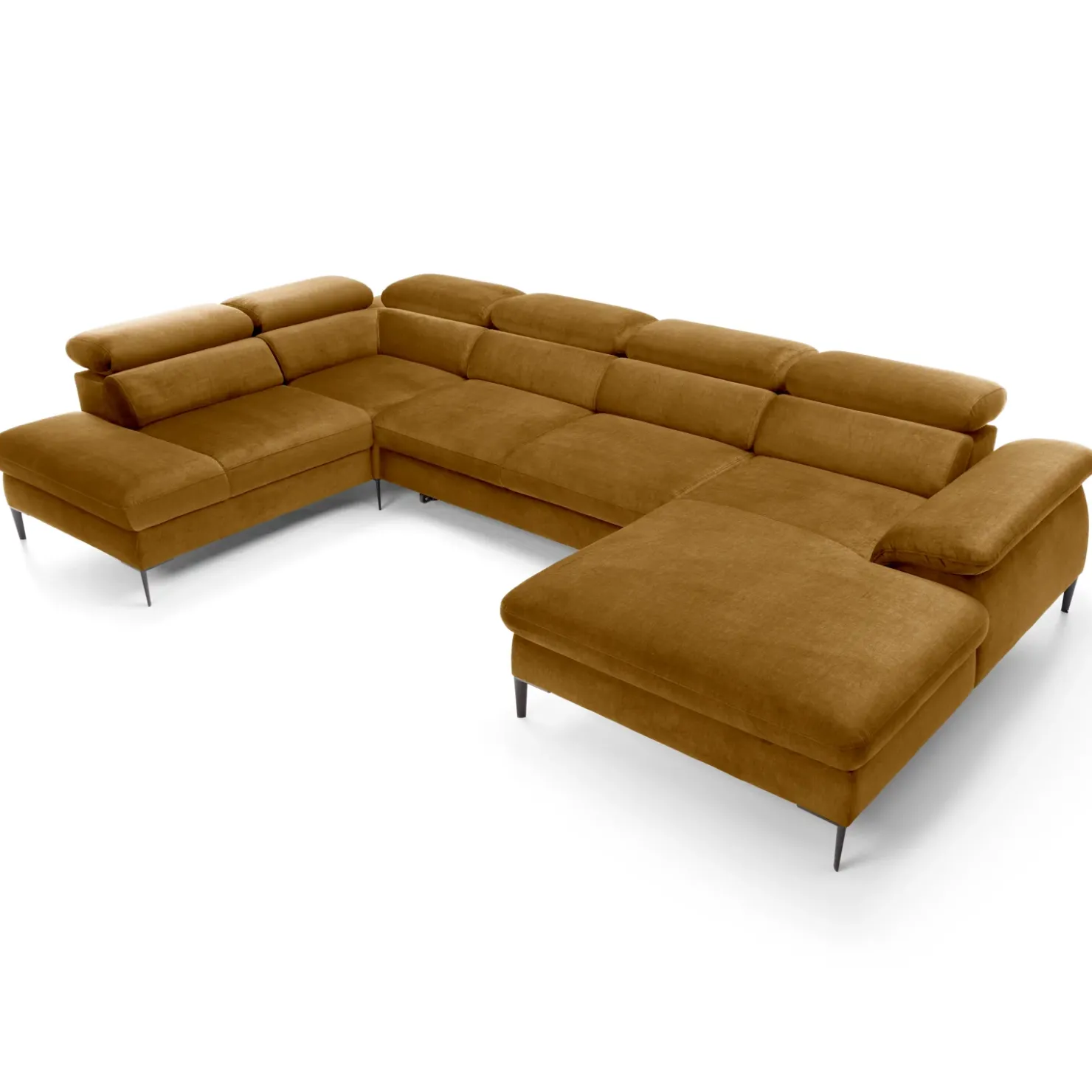 Garnero Arredamenti Divano letto regolabile angolare sinistro 5 posti 353x214cm tessuto giallo senape Calmora Tessuto Vellutato Vogue Giallo Senape Outlet