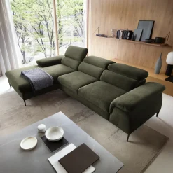 Garnero Arredamenti Divano letto regolabile angolare sinistra 4 posti 288x182cm tessuto verde oliva Loungey Tessuto Vellutato Vogue Verde Oliva Best
