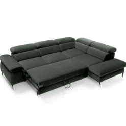 Garnero Arredamenti Divano letto regolabile angolare destra 5 posti 280x214cm tessuto verde Snuggity Tessuto Vellutato Vogue Verde Discount