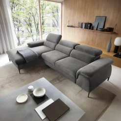 Garnero Arredamenti Divano letto regolabile angolare sinistra 4 posti 288x182cm tessuto grigio chiaro Loungey Tessuto Vellutato Vogue Grigio Chiaro Discount