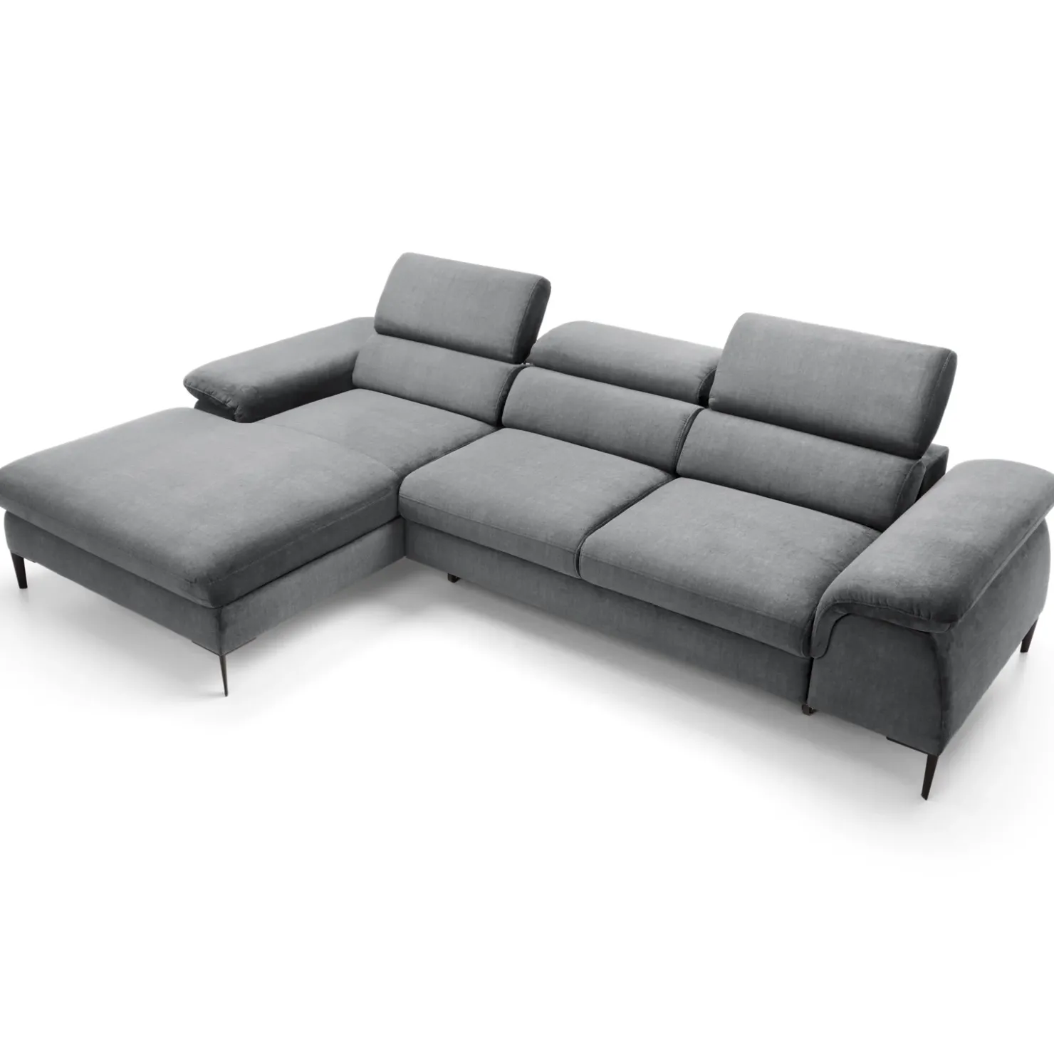 Garnero Arredamenti Divano letto regolabile angolare sinistra 4 posti 288x182cm tessuto grigio chiaro Loungey Tessuto Vellutato Vogue Grigio Chiaro Discount