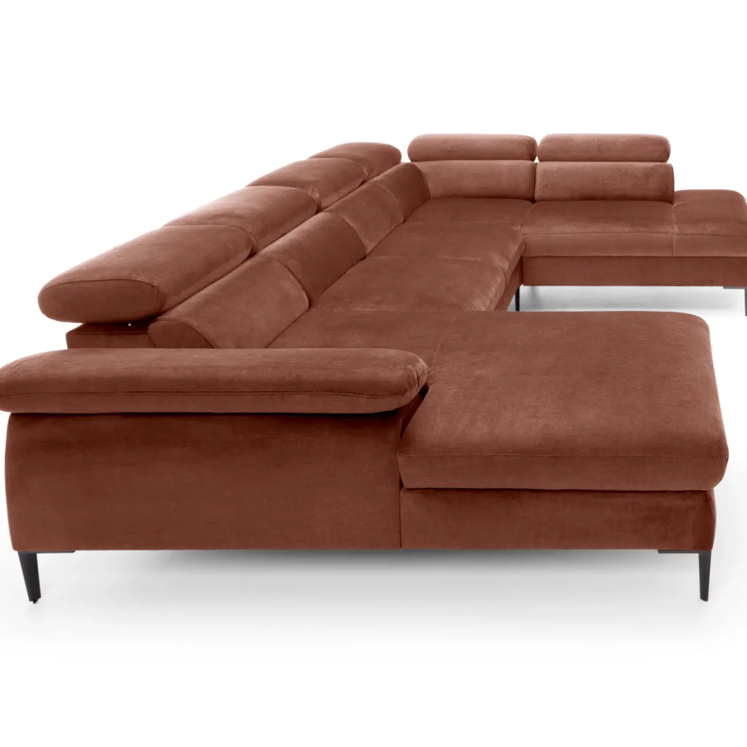 Garnero Arredamenti Divano letto regolabile angolare destro 5 posti 353x214cm tessuto arancio corallo Calmora Tessuto Vellutato Vogue Corallo Sale