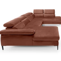 Garnero Arredamenti Divano letto regolabile angolare destro 5 posti 353x214cm tessuto arancio corallo Calmora Tessuto Vellutato Vogue Corallo Sale