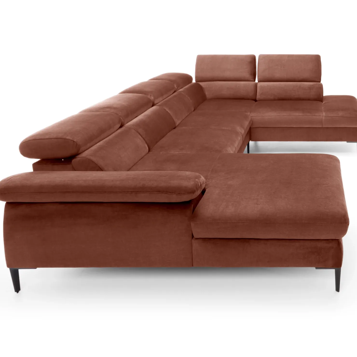 Garnero Arredamenti Divano letto regolabile angolare destro 5 posti 353x214cm tessuto arancio corallo Calmora Tessuto Vellutato Vogue Corallo Sale