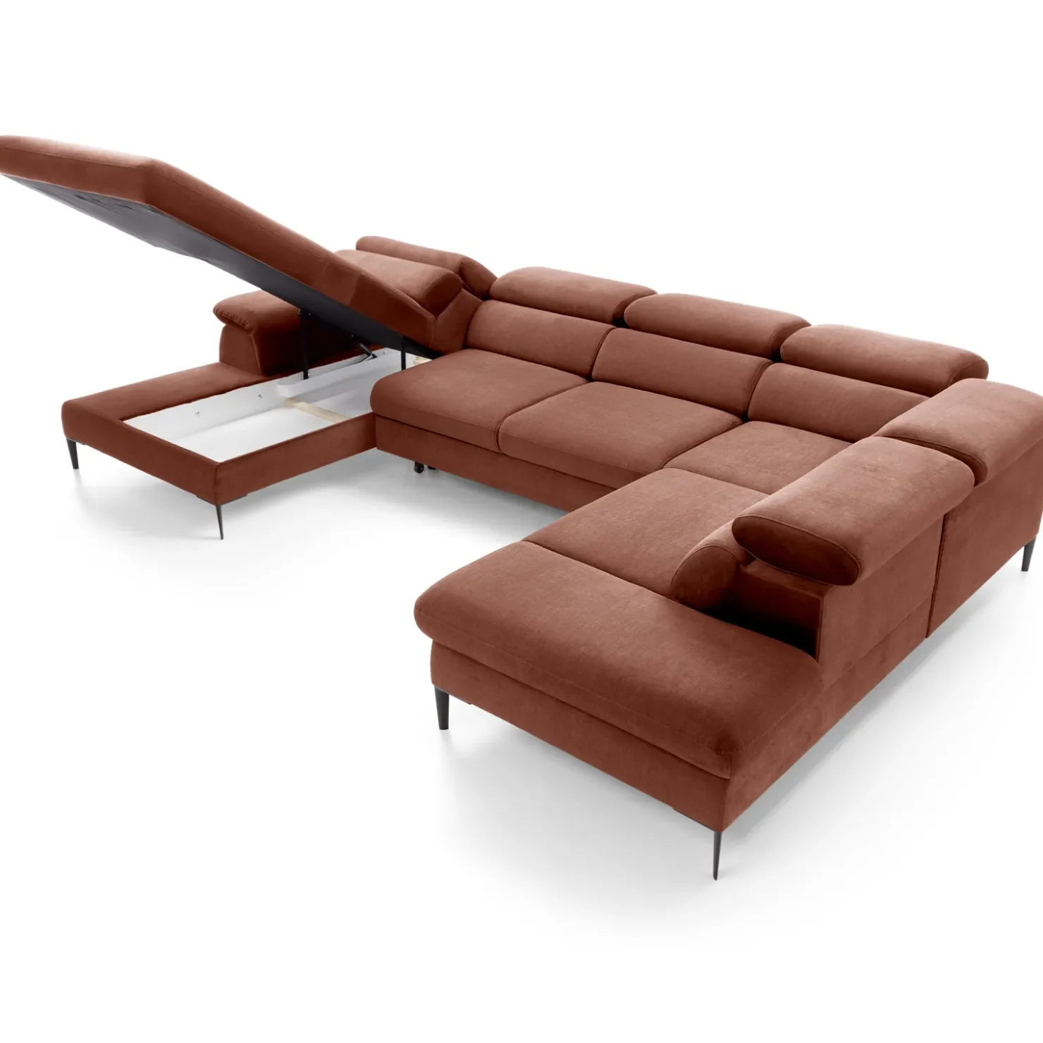 Garnero Arredamenti Divano letto regolabile angolare destro 5 posti 353x214cm tessuto arancio corallo Calmora Tessuto Vellutato Vogue Corallo Sale